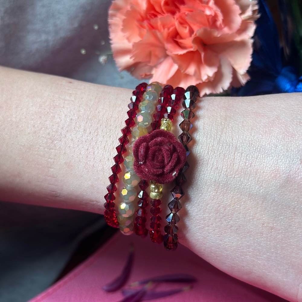 Elegant Red and Gold Gemstone Bracelet Set